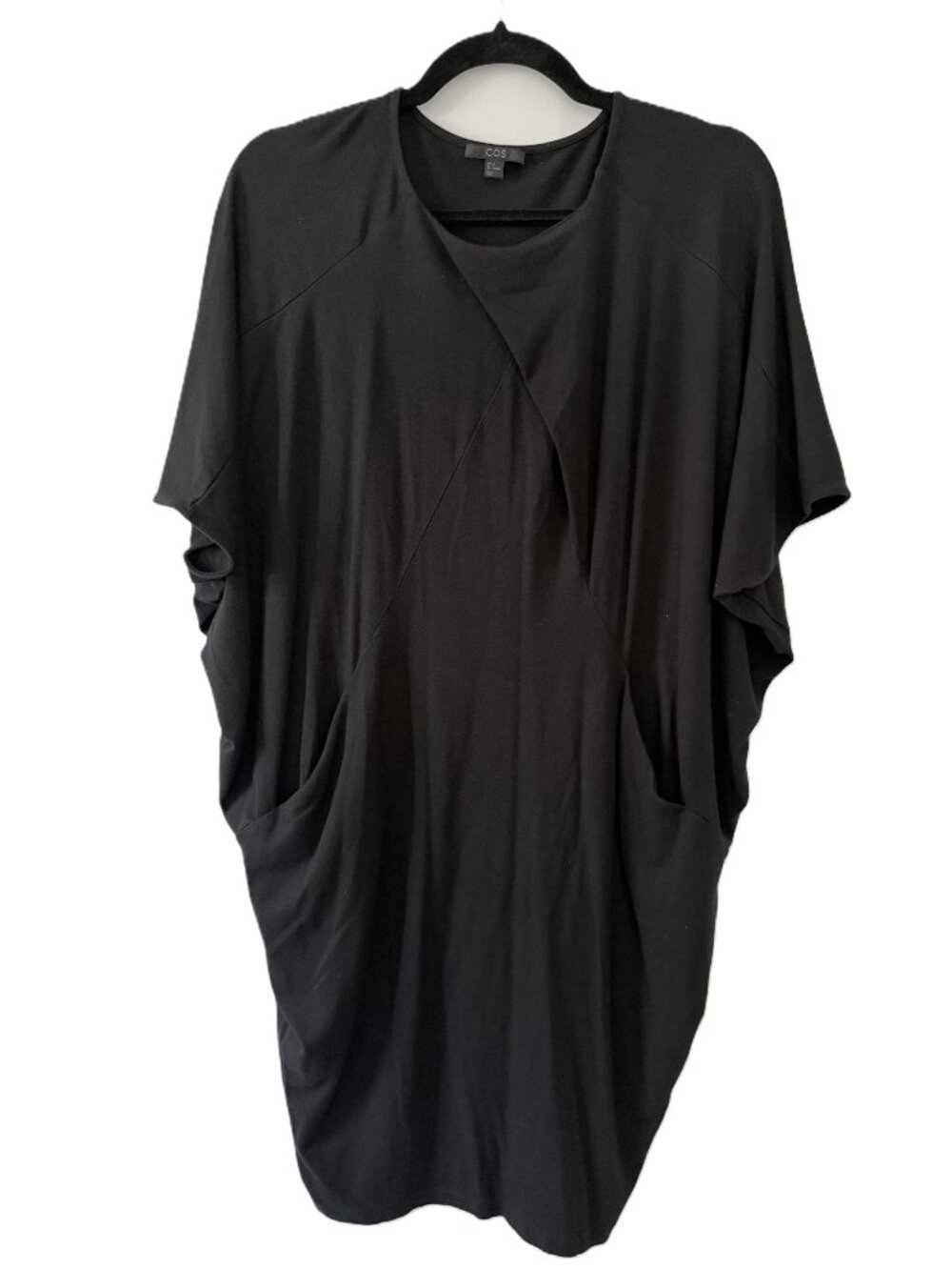 COS Black Draped Cocoon Dress S Asymmetrical Oversized Minimalist